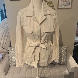 Ann Taylor Cream Utility Jacket with Belt